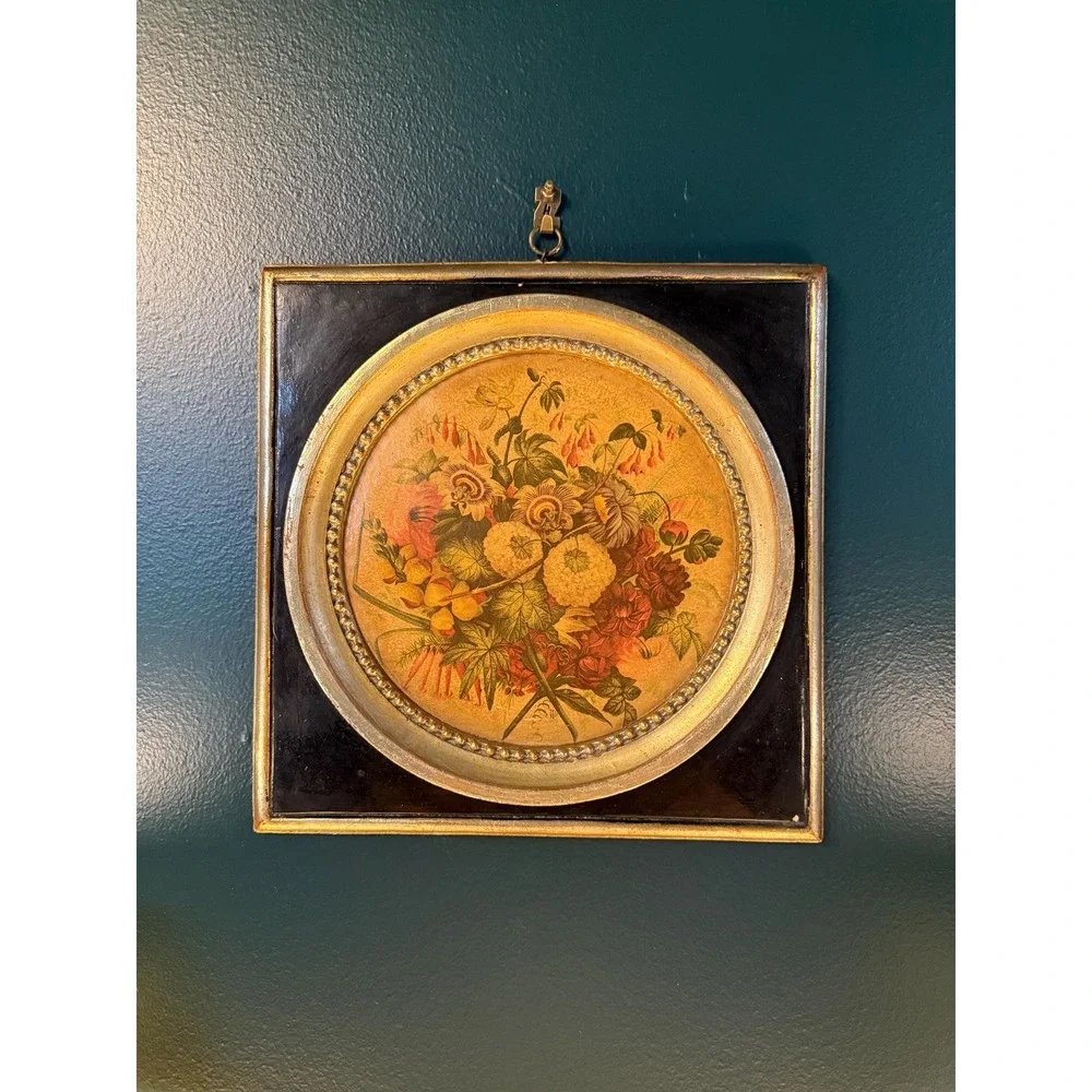 Pair of Borghese Wall Plaques – Vintage‎ Floral Prints, 9.5